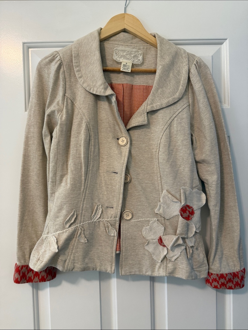 Nick & Mo Cream Floral Appliqué Blazer with Red Trim